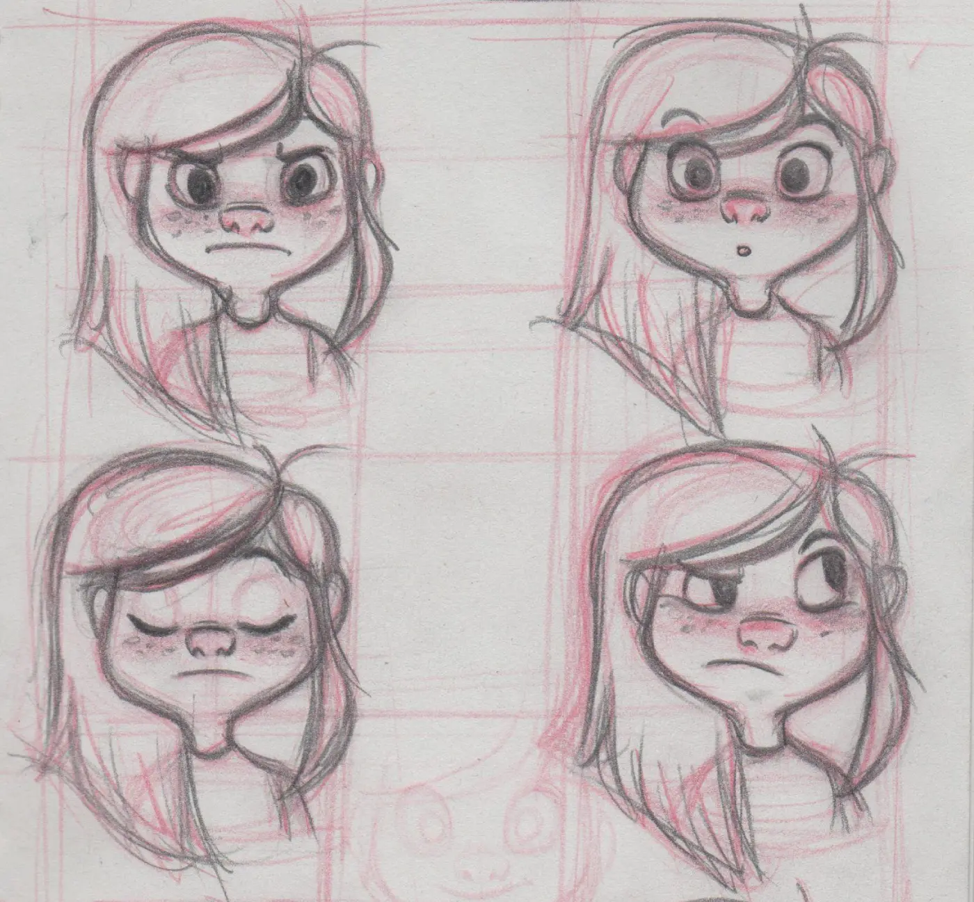 character expression sketches showing different emotions in children’s illustration