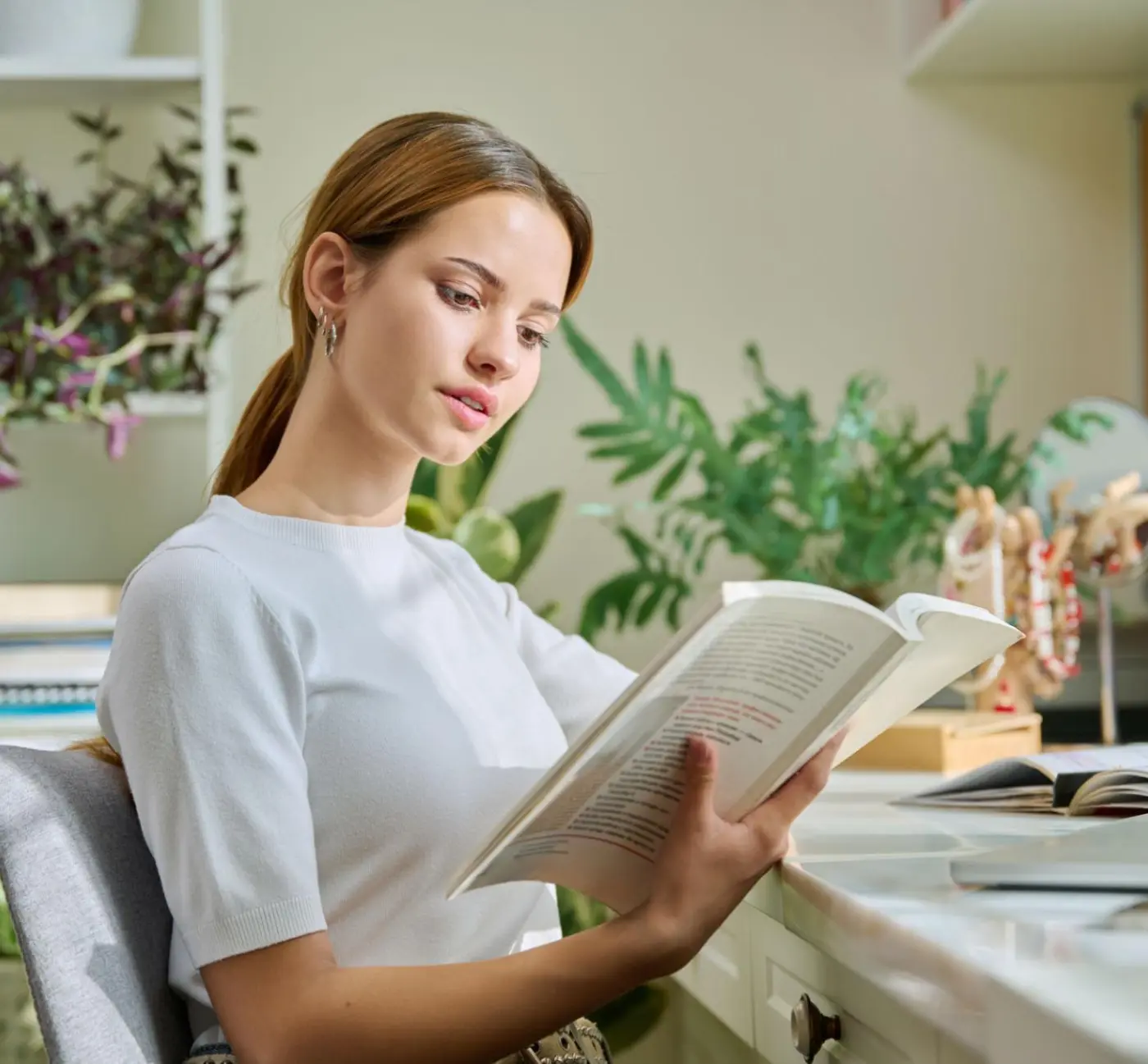 children’s book editor reviewing manuscript at desk