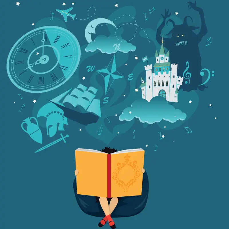 storybook illustration showing dark character and imaginative elements